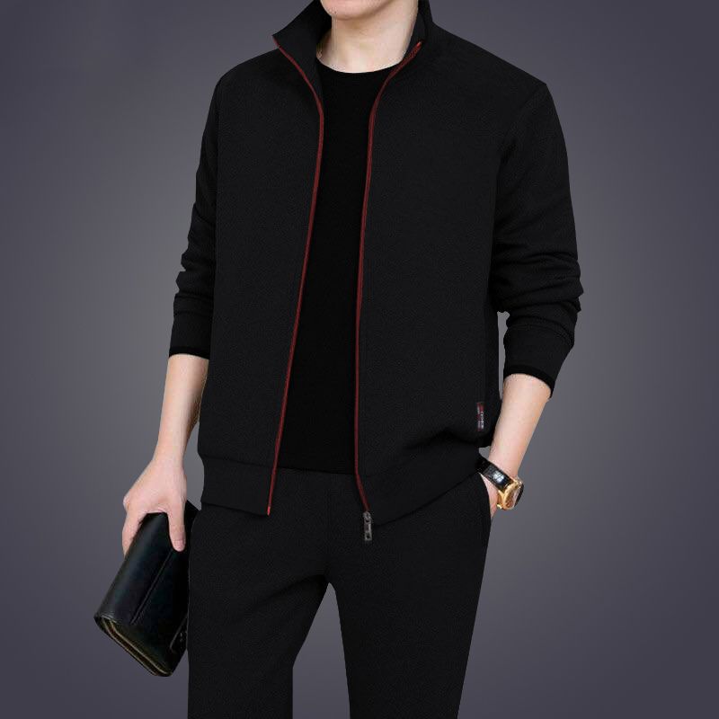 2 In 1 Men's Casual Zipper Sports Suit-Black