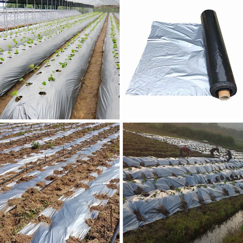 30m 0.012mm PE Mulch Film Silver Black Plastic Mulch Garden Ground Cover Film Frost-0.6M Width
