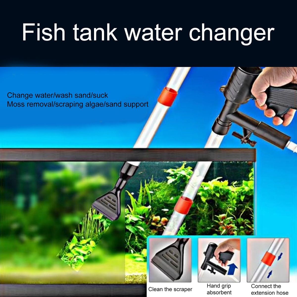1 Set Fish Tank Washer Aquarium Cleaning Tool Water Changer Black