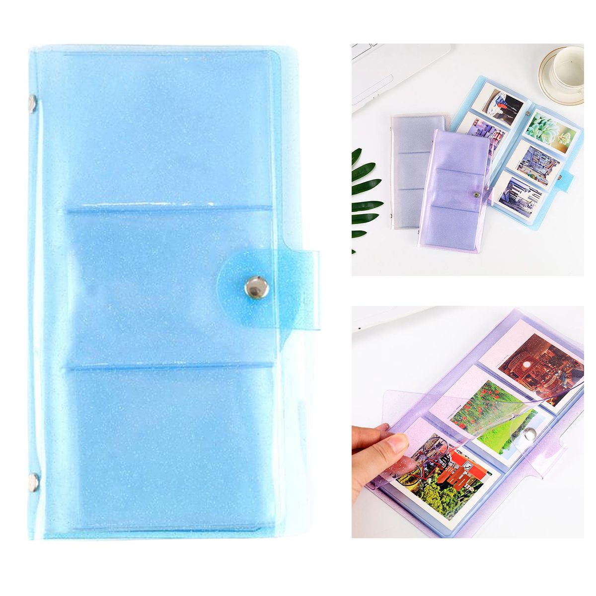 Pockets Photo Album 72 Photos Name Card Valentine's Day Jelly Blue