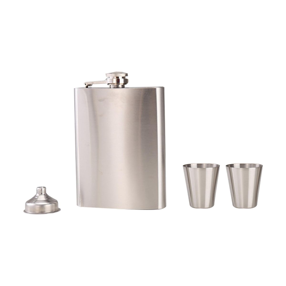 Portable Hip Flask Set Alcohol Funnel Cups Pocket Wine Silver 13.5x9cm