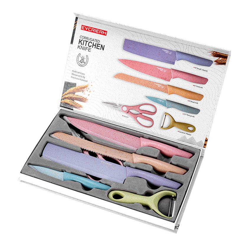 Professional Colorful Kitchen Knives Set Of 6 Pieces, Non-Stick Blades With High Carbon Stainless Steel, Sharp Kitchen Cutting Knives Set, Chef Kitchen Knives