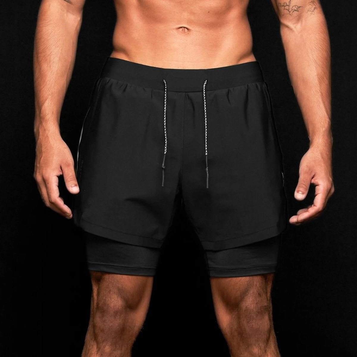 Athletic Shorts For Men Casual Sports Quick Dry Workout Running Fitness-Black