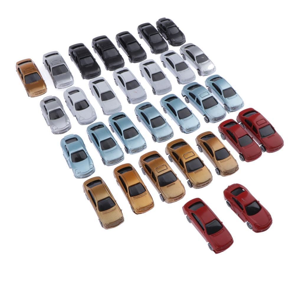 30pcs Model Lighted Cars Train Railway Scenery Layout HO Scale 1:100
