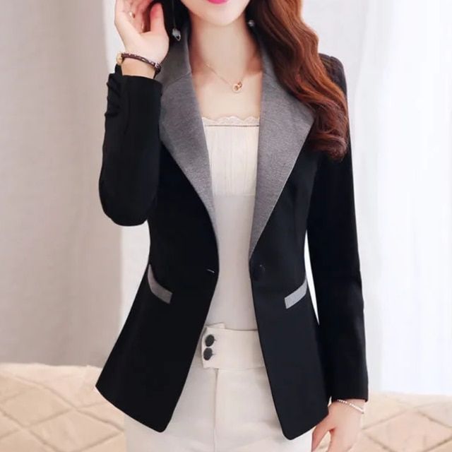 Yellow Suit Fall Jacket For Women Solid Slim Business B Ladies-black 5