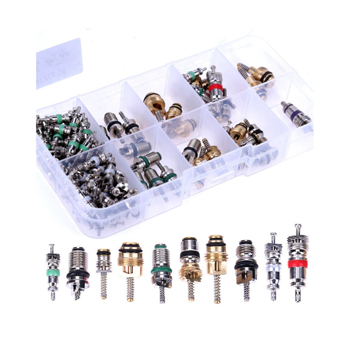 104Pcs Car Air Conditioner Valve Cores Assortment A/C AC Shrader Valve Core & Tool R134 R12 HVAC Valves Kit