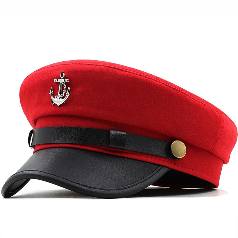 Hat Navy Cap Women's British Retro Beret Men's PU Leather Sealing Flat Cap