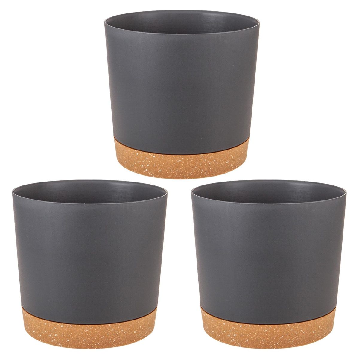 Outdoor Plant Pot 3-piece Set Round Indoor Plant Pots with for Balcony Black Gray