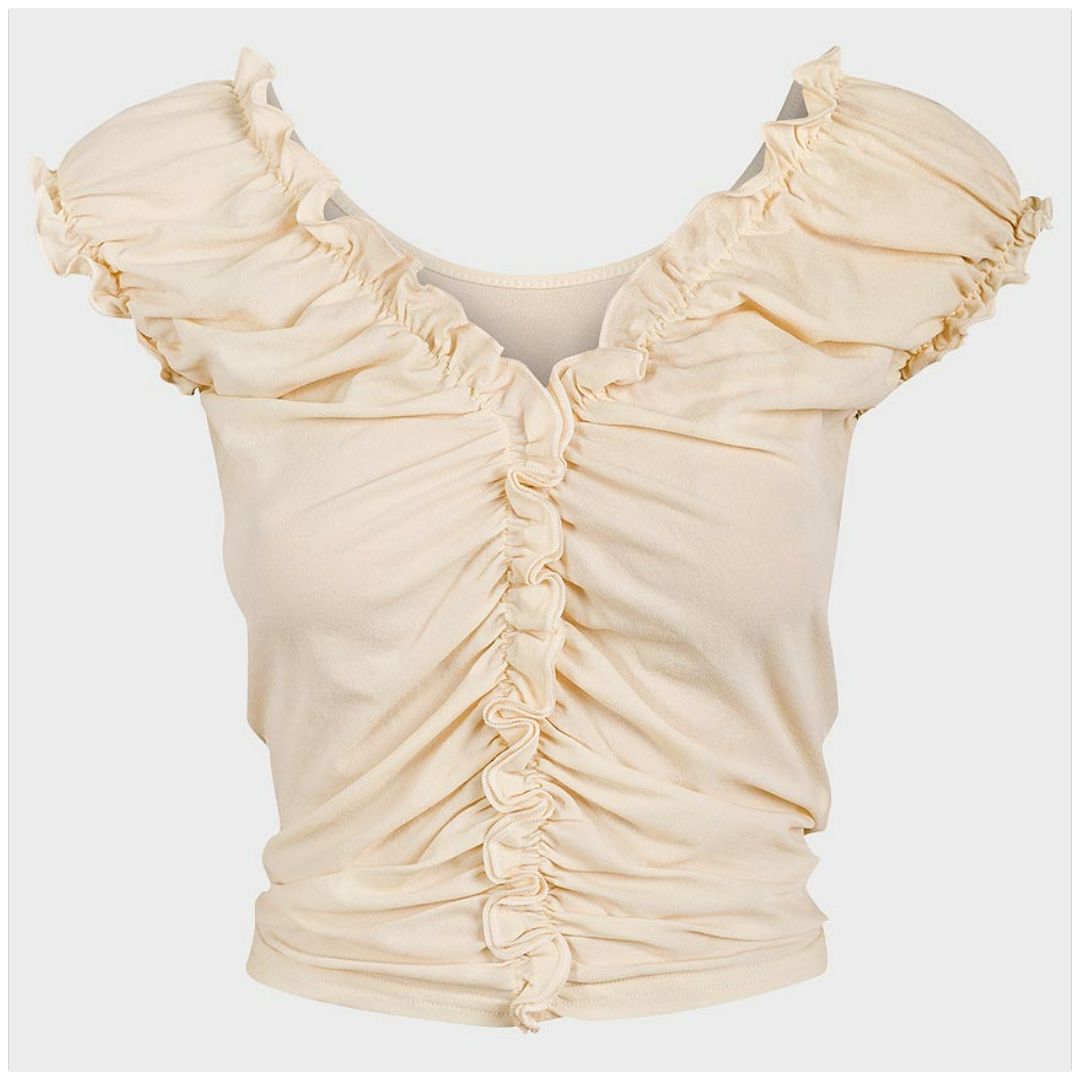 R Ladies Scoop Neck Gather Front Frill Gypsy Top