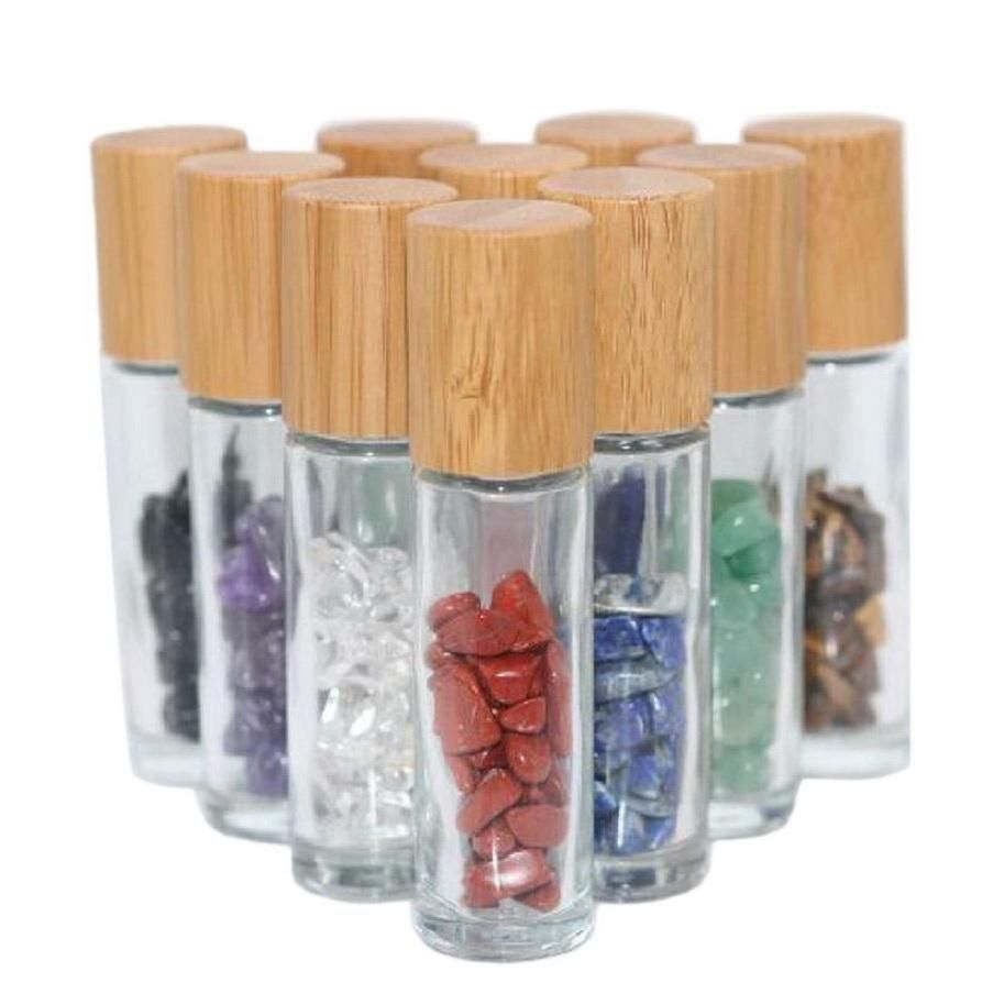 10Pcs Roller Balls for Essential Oils with Decor Tops&Mini Chips 10Ml