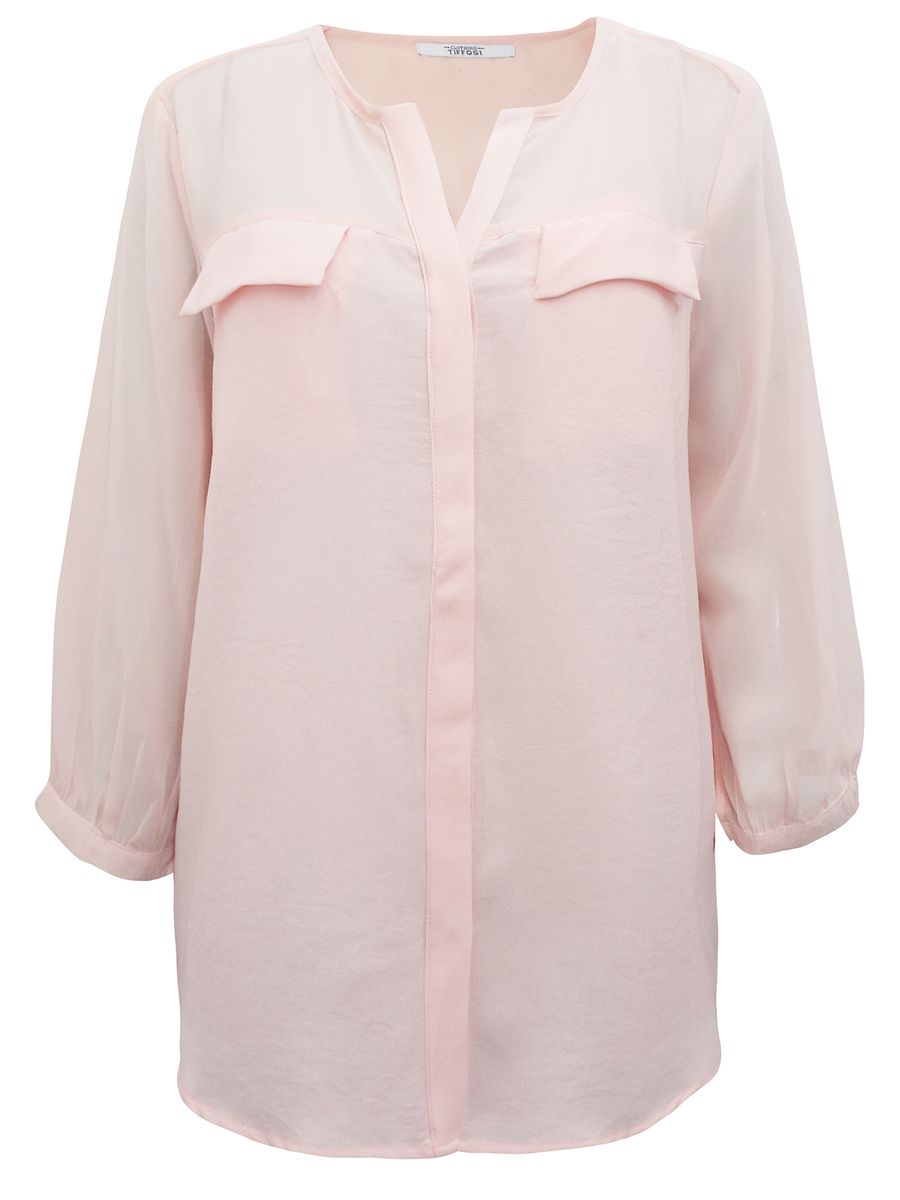 Ladies Semi Sheer Chiffon Crepe Blouse- Pink