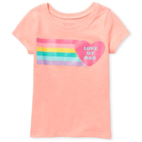 Girl's Glitter 'love My Dad' Heart And Rainbow Top-neon Pink