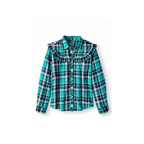Big Girls Plaid Ruffle Flannel Button Down Shirt