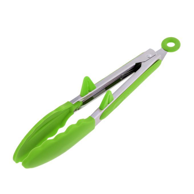 Stainless Steel Food  Outdoor BBQ Clamp With Silicone Green 9inch