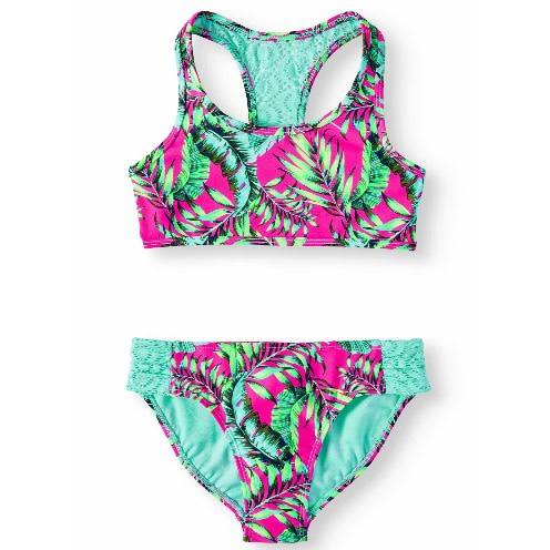 Superior Quality Palm Print Crochet Back Bikini Swimsuit (upf 50+ Protection)- 2piece