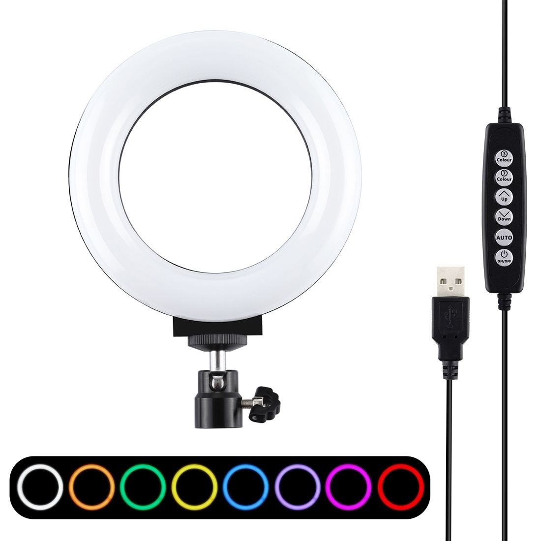 PULUZ 4.7 Inch 12cm USB 10 Modes 8 Colors RGBW Dimmable LED Ring Vlogging Photography Video Lights With Cold Shoe Tripod Ball Head(Black)