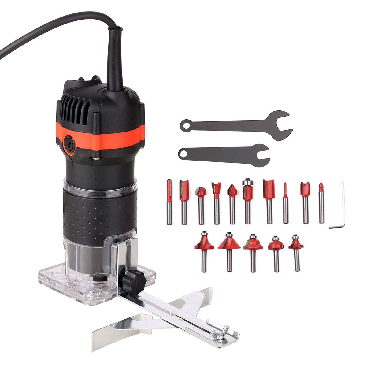 800W 30000r/min Multifunctional Electric Wood Trimmer Wood Router Laminate Trimmer Professional Slotting Trimming Grooving Machine for Woodworker Carpenter with 15pcs Milling Cutters 220V