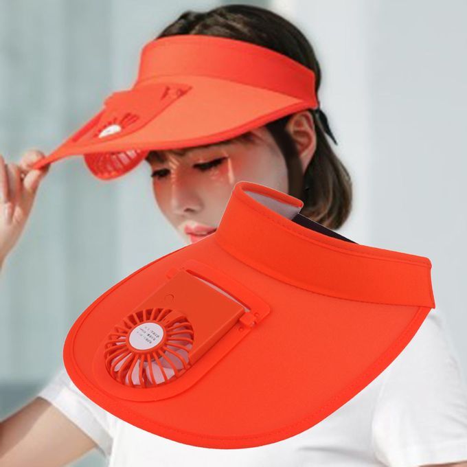 Mini Fan Cooling Baseball Hats USB Charging Outdoor Sun Visor Orange