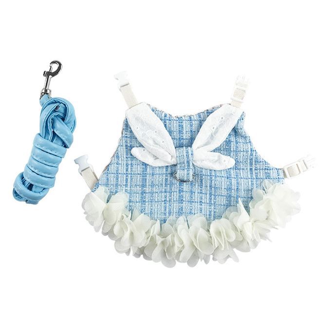 Rabbit Vest Harness Leash Set Bunny Clothes For Hedgehog Blue M