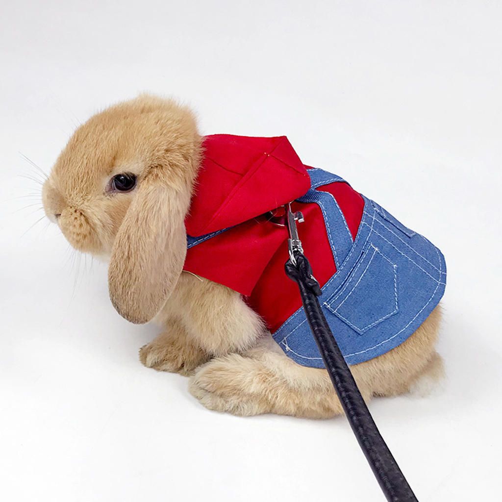 Rabbit Harness Adjustable Soft Denim Jacket Coat For Running S Red