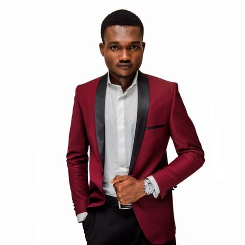 Refined Wine Tuxedo Wool Jacket With Black Satin -MBZ-2587
