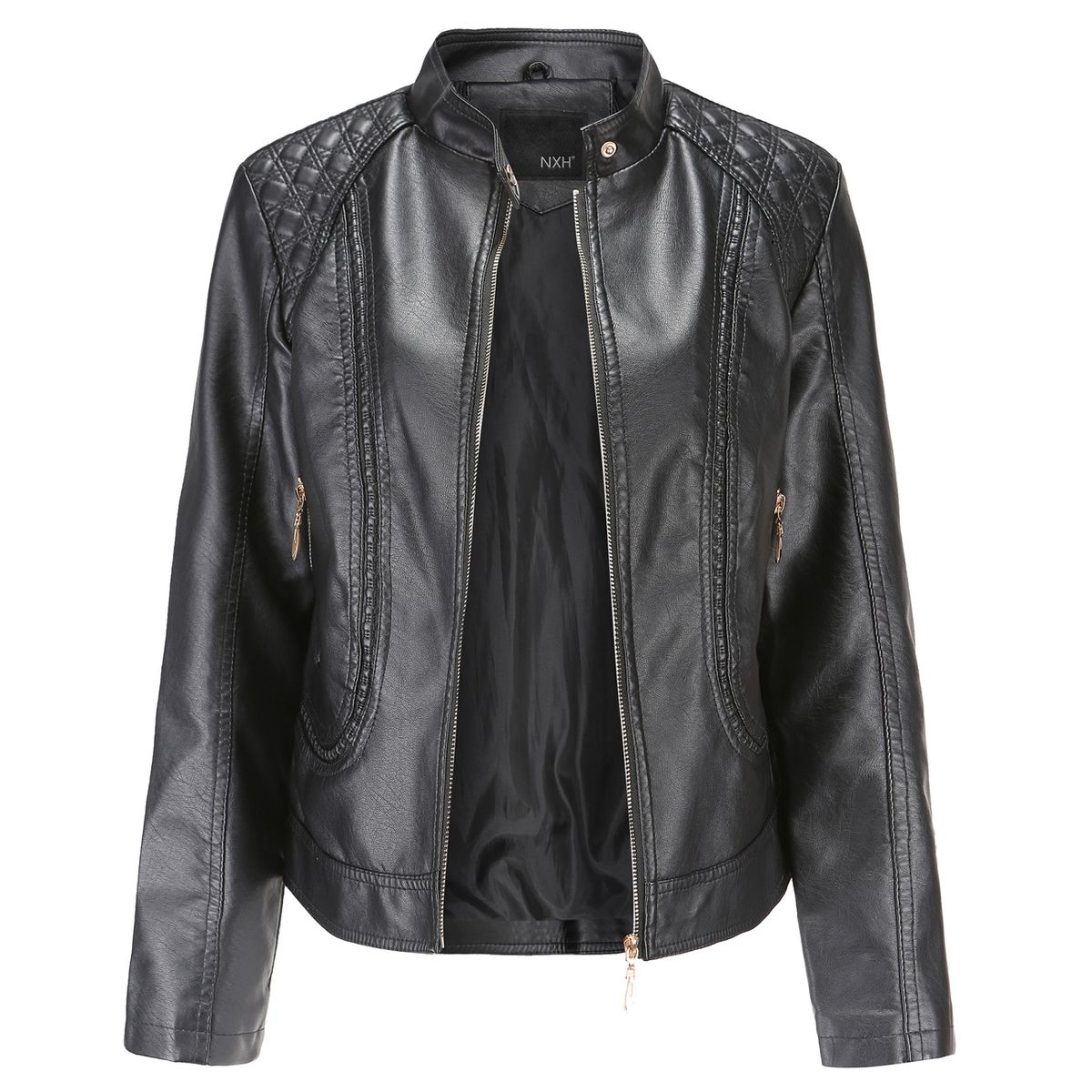 Women OL Fashion PU Leather Jacket Faux Leather Outerwear