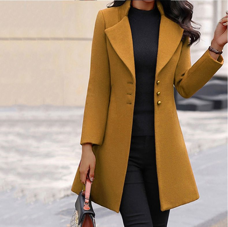 Women Coat Wool Lapel Winter Warm Slim Parka Jacket Outwear Overcoat