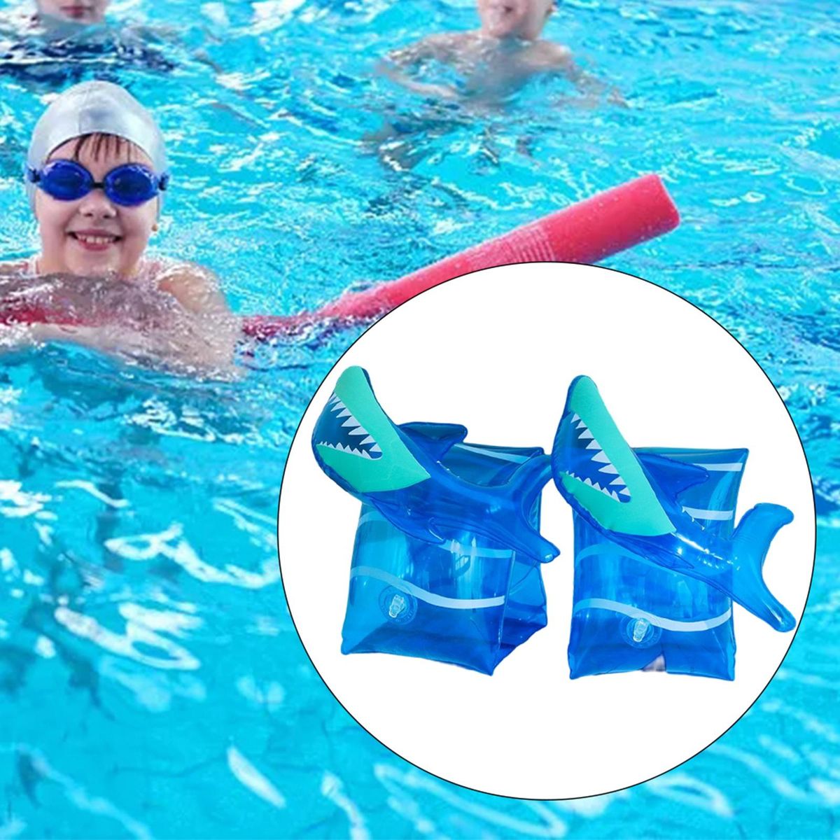 2x Inflatable Kids Arm Bands, Aid Vest, Floats Rings Shark