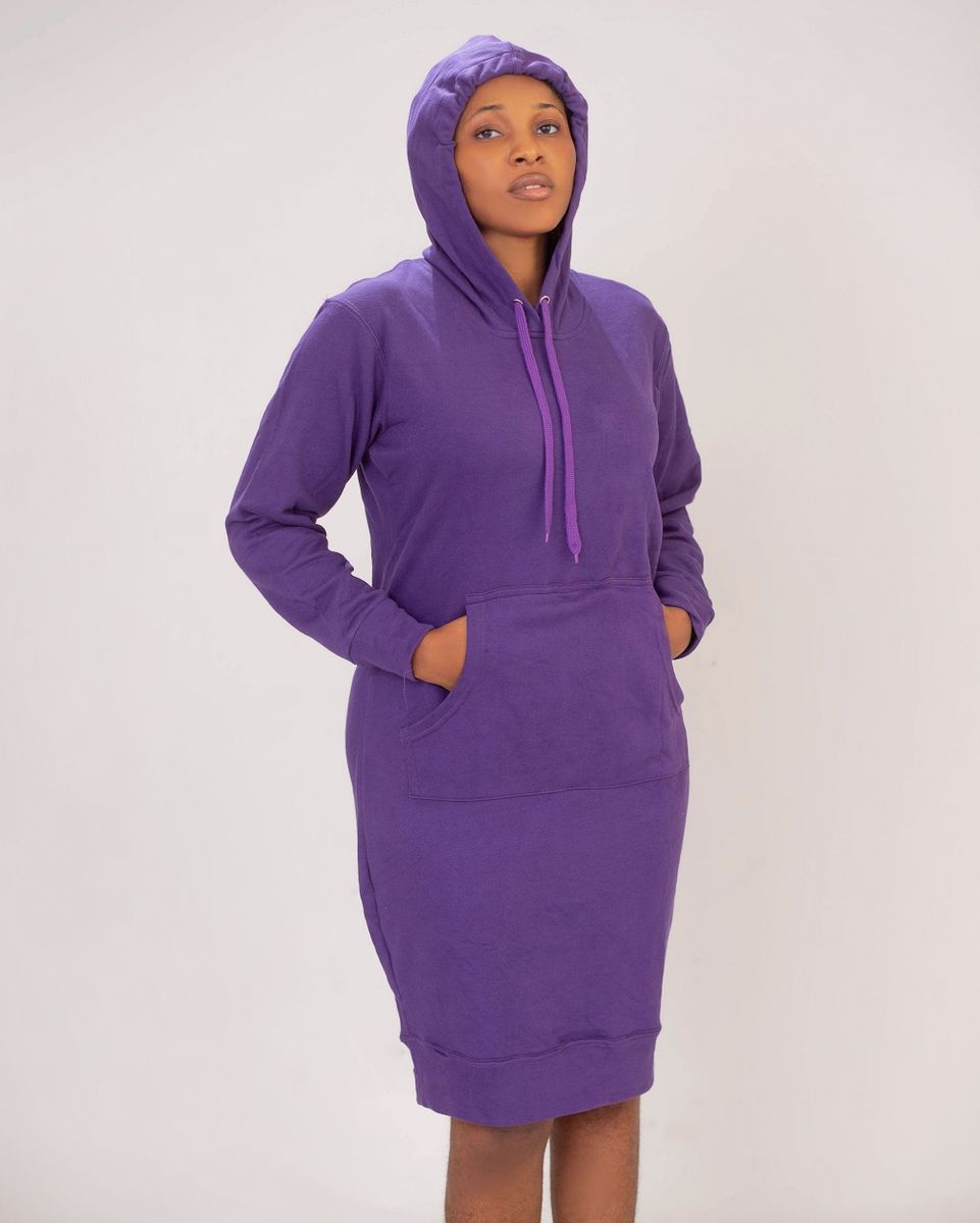 Women's Plain Hoodie Dress Gown- Purple