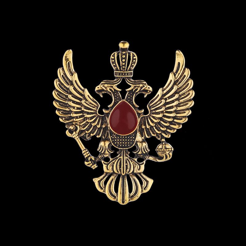 High-end Retro Double-headed Eagle Wings Brooch Punk Crown