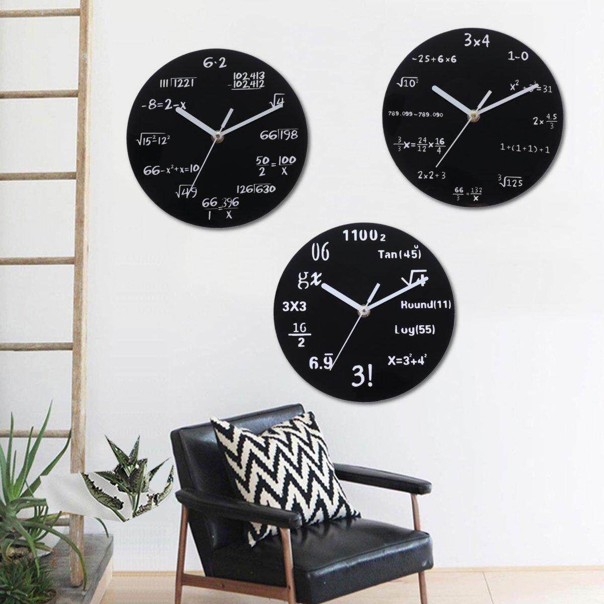 20cm Math Round Wooden Wall Clock Modern Home Living Room Kitchen Watch Decor Black