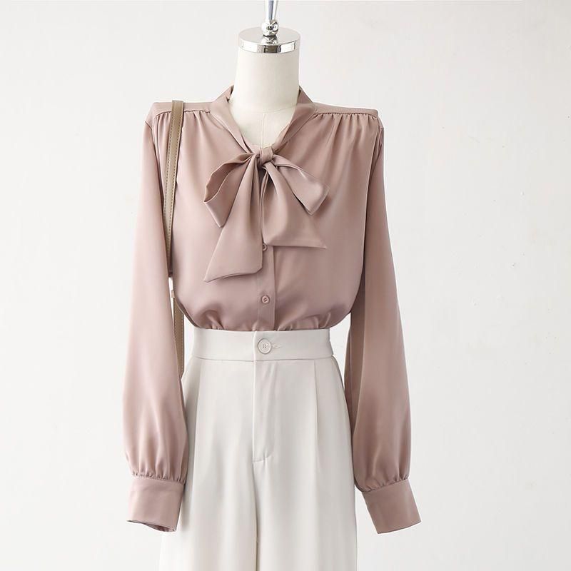 French Style Vintage Bow Shirt Autumn New Tops Women's High-Grade Business Ol Elegant Chiffon Long-Sleeved Shirt