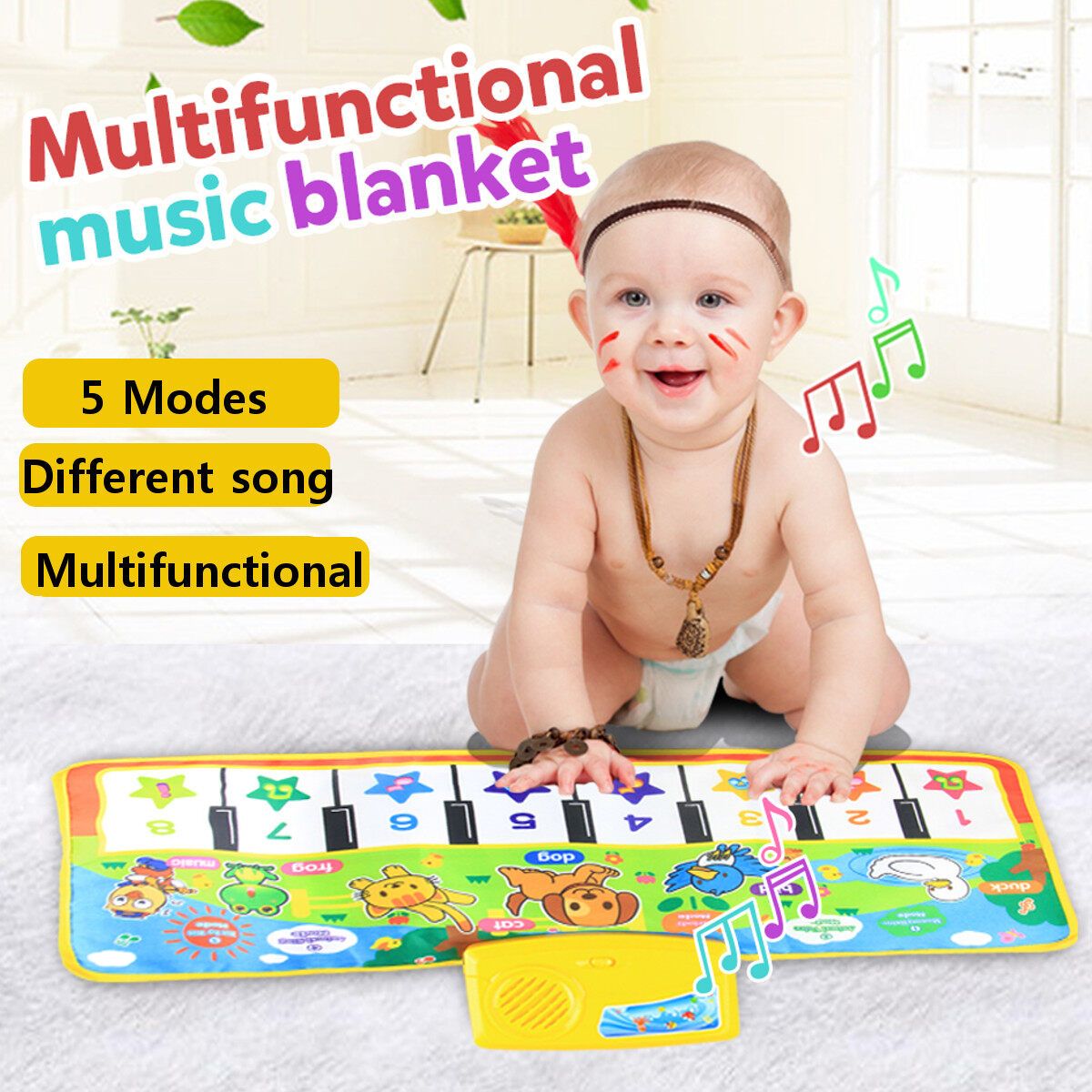 5 Music Modes Kids Touch Animal Piano Toy Singing Game Crawling Mat Blanket Rug