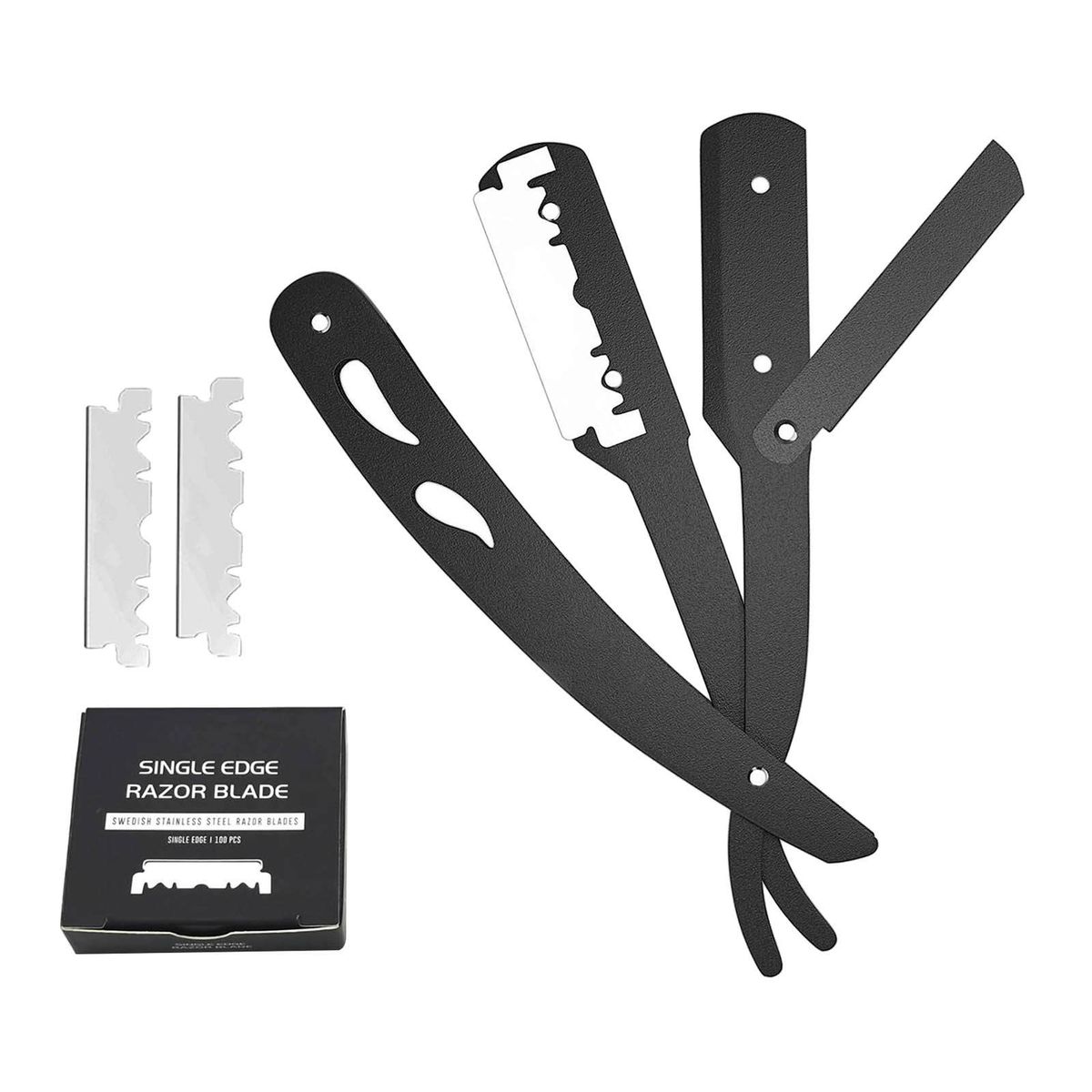 Stainless Steel Barber Straight Edge  Safety Set With 100x Black
