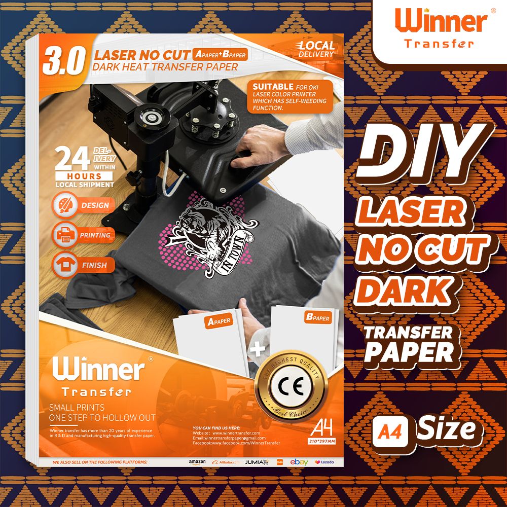 Laser Dark No-Cut A Paper+B Paper 5 Sheets Heat Transfer Paper For Laser Printers With White Toner