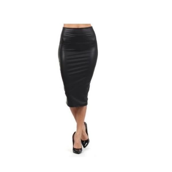 Midi Leather Pencil Skirt-Black