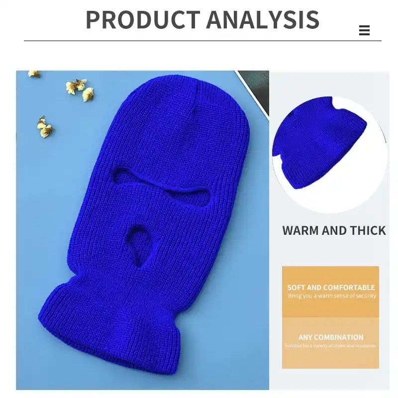 Luxury Wool Three Holes Balaclava Blue Face Mask
