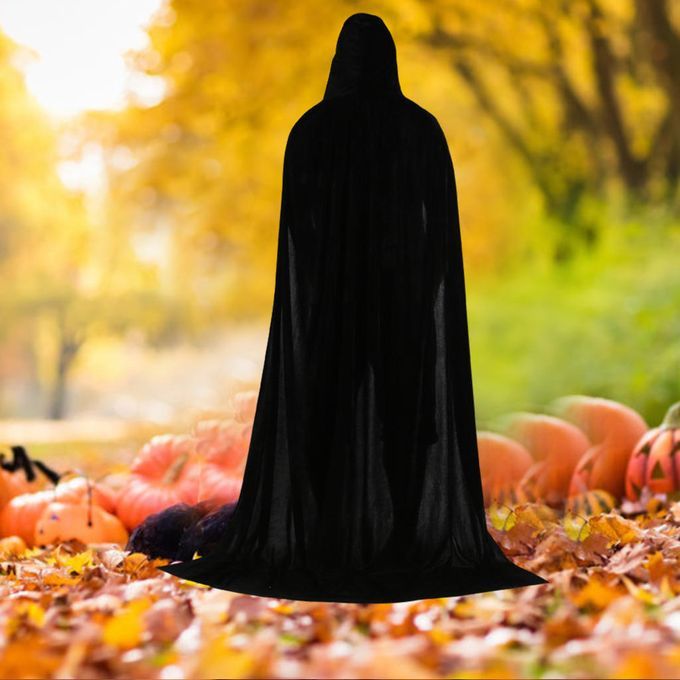 Adult Velvet Hooded Cloak Cape Extra Long Deluxe Halloween 150cm Black