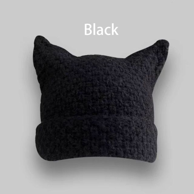 Japanese Harajuku Beanie Hat For Women Girls Punk Gothic Cat Ear Knitted Hat Autumn And Winter Warm Striped Knitted Wool Cap(#knitted Cap)