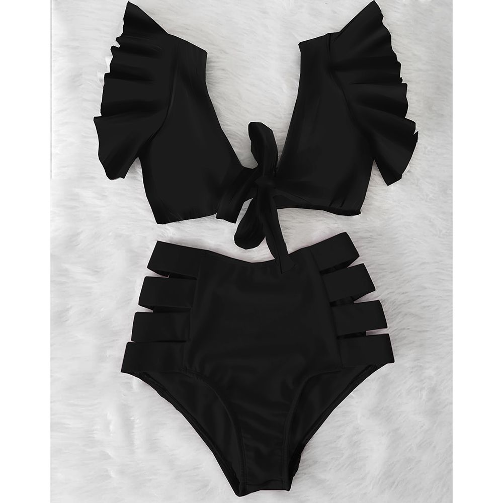 High Waist Bikini Ruffle Swimwear Women Print Swimsuit Push Up Bikinis Plus Size Bathing Suits Floral Beach Wear NA19508DB KIP