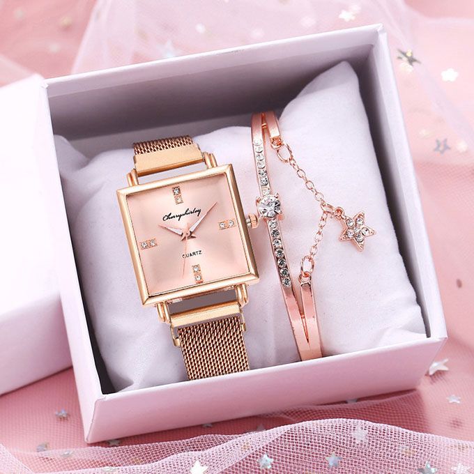 Women Watch Elegant Fashion Rhinestone Wrist Watch For Ladies+ Bracelet+Box
