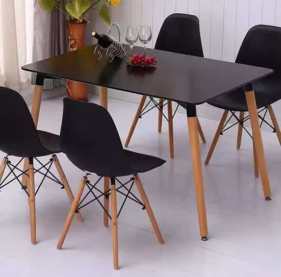 Style Dining Table With Beechwood Leg+ 3 Chairs(White& Black)