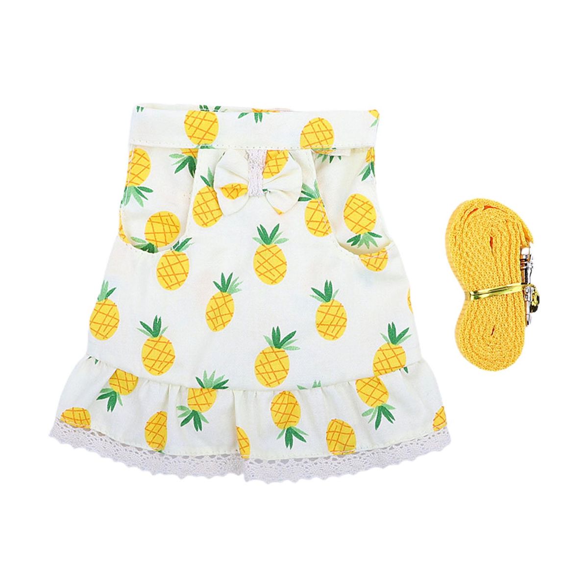 1 Set Rabbit Clothes Leash Pineapple Print Pet Rabbit Hamster Costume Leash Yellow
