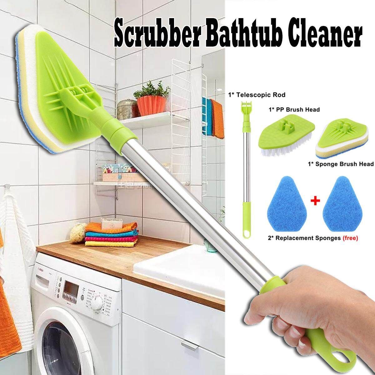 Telescopic Home Window Glass Scrubber Bathtub Cleaner Kitchen Brush With 3 Pads