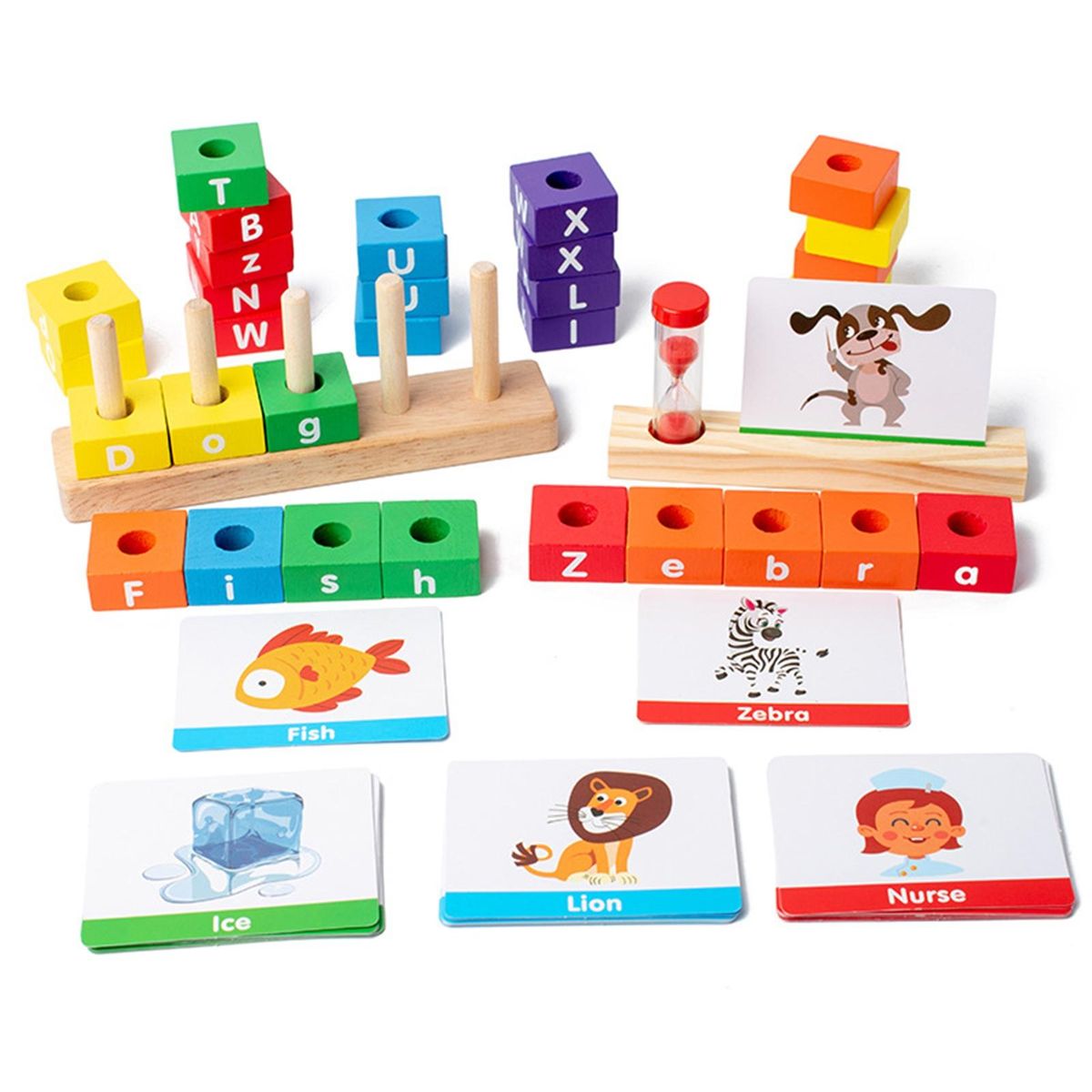 Wooden English Letters Spelling Words Building Blocks Smooth for Early