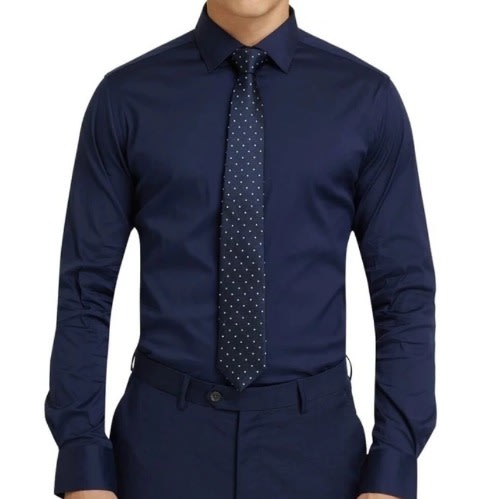 Men's Formal Dress Shirt With Matching Tie  - Navy Blue