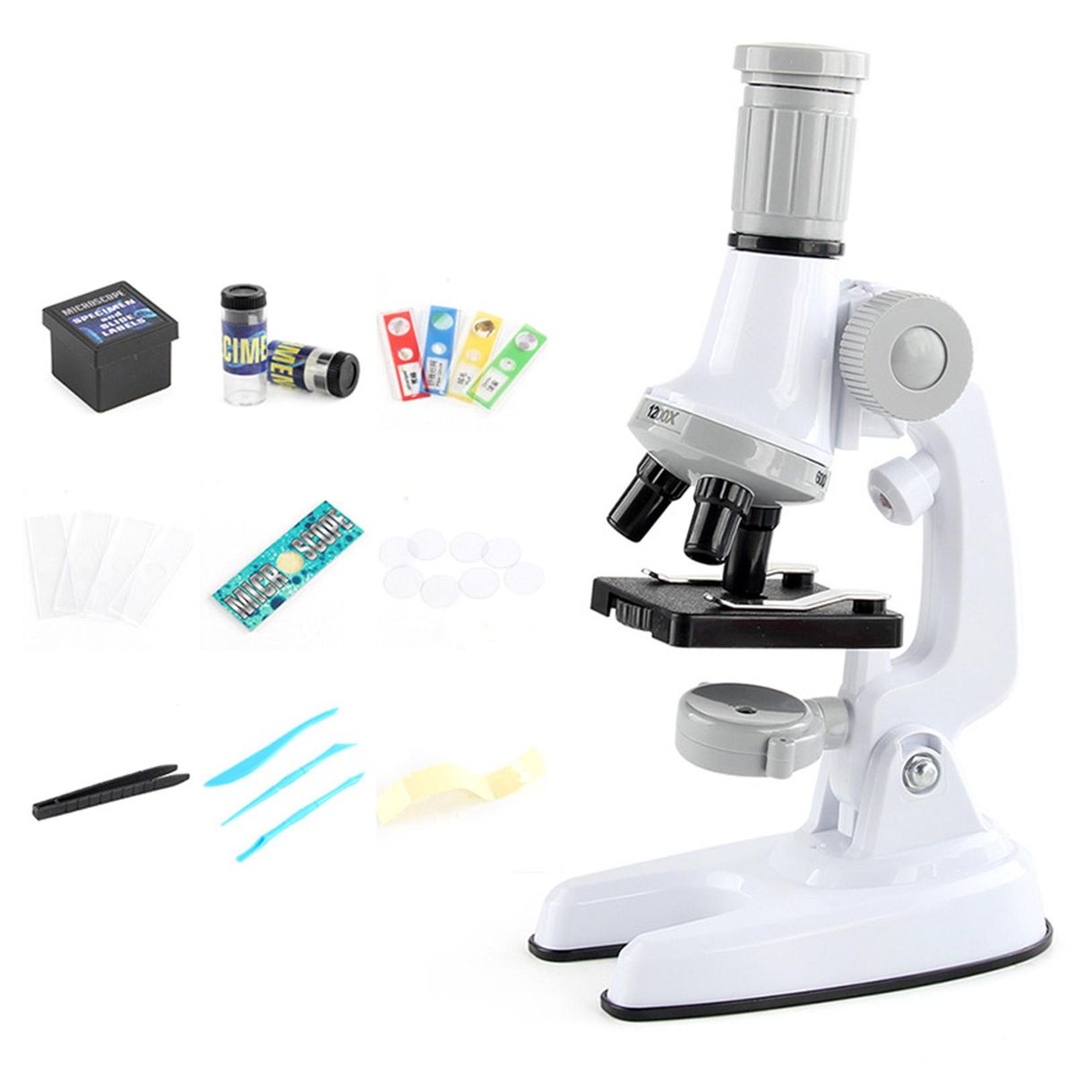 1 Set Children 100X600X1200X Multiple Objective Lens Student Kit White