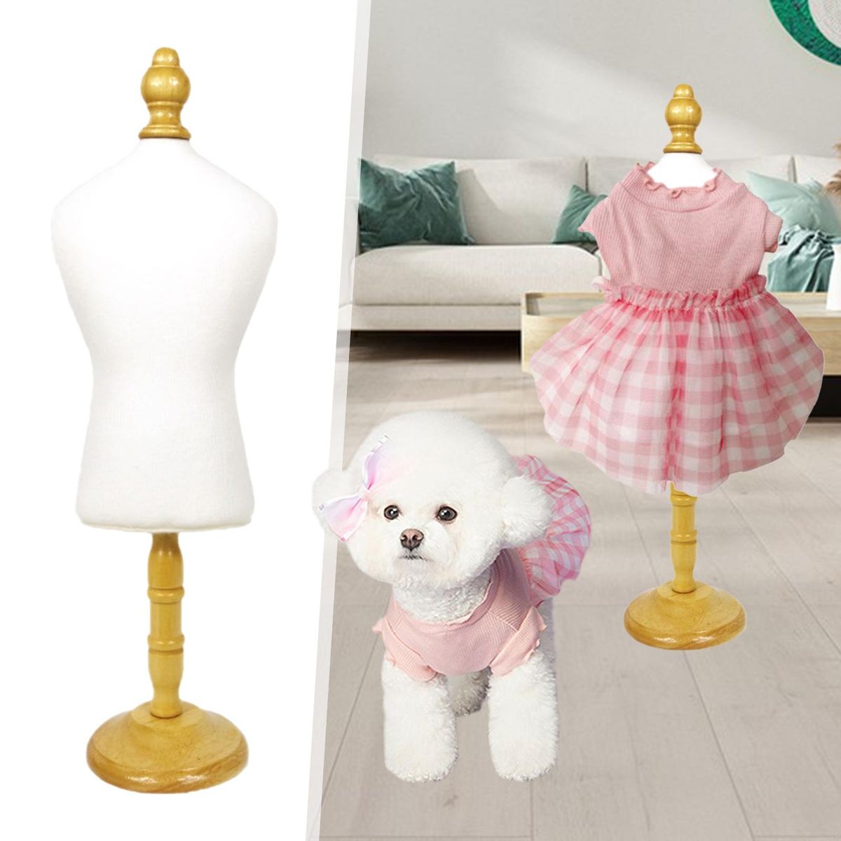 Dog Dress Form Mannequin For Miniature Sewing Dress Doll Wood Color