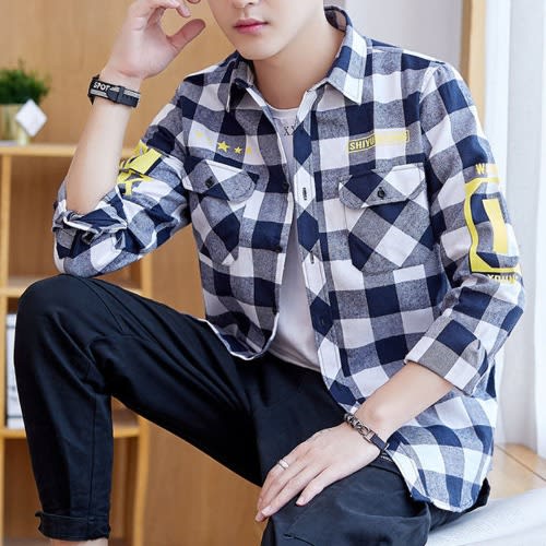 Garfield Plaid Long Sleeved Check Flannel Men Shirt