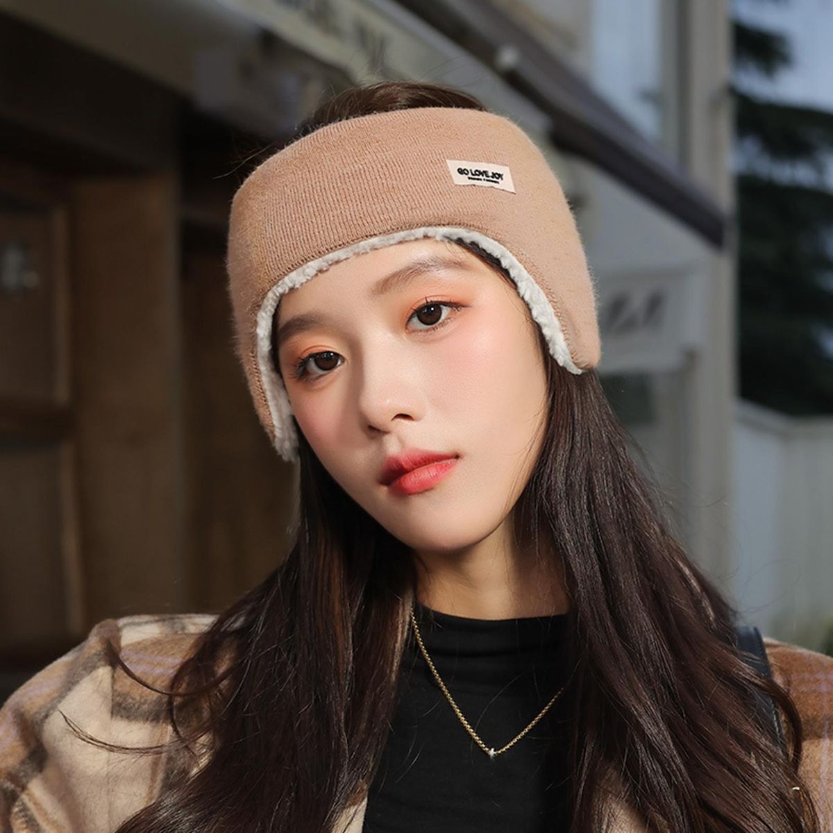 Ear Muffs Headband Knitting Velvet Lined Earmuffs Ridding Headband Khaki